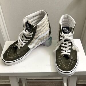Vans Olive and White High-Top Sneakers